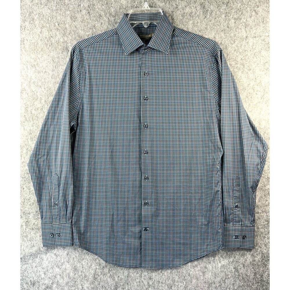 Peter Millar Summer Comfort Shirt Men's Blue Check Long Sleeve Stretch Medium
